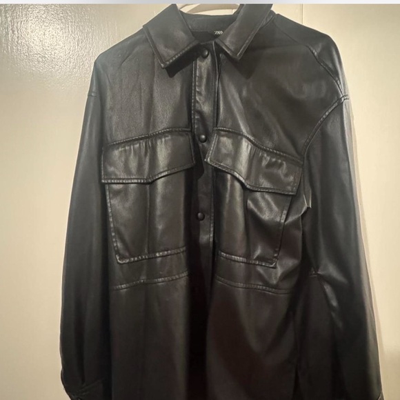 Zara Black Leather-Style Jacket - Picture 3 of 6